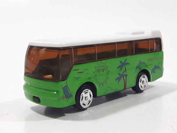 Unknown Brand Green and White Sight Seeing Tour Bus Die Cast Toy Car Vehicle
