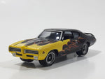 2003 Johnny Lightning 1969 Pontiac GTO Yellow and Black Die Cast Toy Car Vehicle with Opening Hood - Busted Spoiler