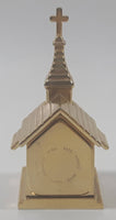ST Quartz Japan Movement Miniature Brass Tone Church Shaped Clock 2 3/4" Tall