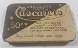 Vintage Cascarets Chocolate Flavor Candy Laxative 36 Count Tin Metal Hinged Container - Sterling Products Windsor, Ontario, Canada