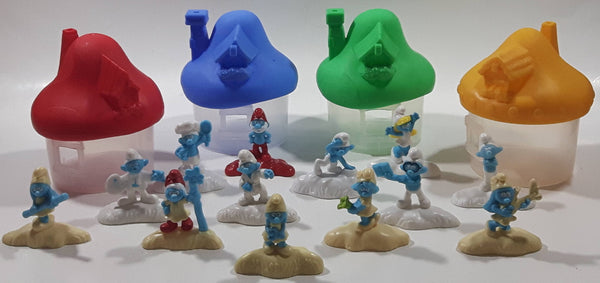2017 McDonald's Smurfs The Lost Village Movie Film Set of 4 Houses with 13 Smurf Friends Toy Figures Mixed Lot
