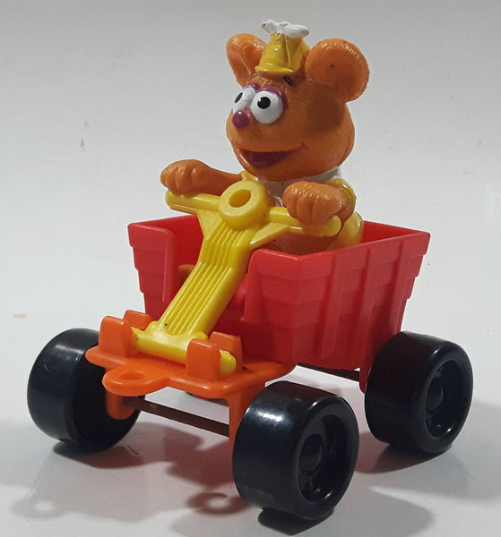 1990 Muppet Babies Fozzie Bear in a Red Train Pump Jack Rail Car Plastic Toy McDonald's Happy Meal