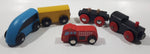Set of 5 Magnetic Wood Train Car and Locomotive Toys 2 1/2" to 2 3/4"