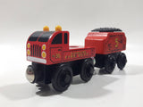 2003 Thomas & Friends #36 Sodor Fire Department Fire Truck and #5 Dino James' Tender BDG22 Magnetic Wood Train Engine and Car