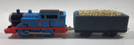 2009 Mattel Thomas & Friends Trackmaster Blue #1 Thomas The Tank Engine Pulling Grey Gravel Car 9" Long Plastic Toy Vehicle R9626