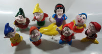 Walt Disney Production Snow White And The Seven Dwarfs + Song Bird Hand Painted Ceramic Pottery Garden Statue Set