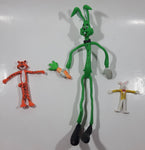 Set of 3 Bendable 4" to 12" Tall Toy Rabbit Figures and Tiger Figure