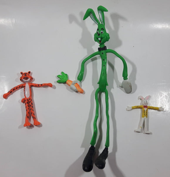 Set of 3 Bendable 4" to 12" Tall Toy Rabbit Figures and Tiger Figure