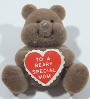 World Trend To A Beary Special Mom Fuzzy Brown Teddy Bear Miniature Tiny Pin 1 3/8" x 1 1/2"