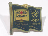 1988 Calgary Olympic Winter Games Labatt's Blue Beer Flag Shaped Enamel Metal Pin