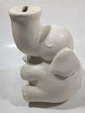 White Elephant Sitting with Trunk Up 6" Tall Ceramic Coin Bank
