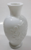 Vintage 1970s Avon Floral Embossed White Milk Glass 6 1/2" Tall Vase