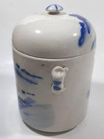 Antique Chinese Blue and White Domed Tea Caddy Ginger Jar Canister with Handles 6 1/2" Tall Ceramic Pottery