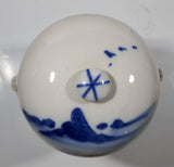 Antique Chinese Blue and White Domed Tea Caddy Ginger Jar Canister with Handles 6 1/2" Tall Ceramic Pottery