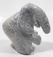 African Elephant Light Grey Solid Soapstone Hand Carved 4 1/4" Tall Animal Sculpture