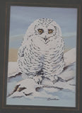 Vintage Cashs Woven Pictures Snowy Owl and Snowy Owl (Owlet) Woven Find Silk 3" x 4 1/4" Framed Wildlife Artwork