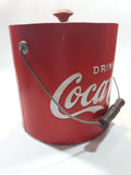Drink Coca Cola Ice Bucket Pail Galvanized Metal Plastic Coated with Wood Handle