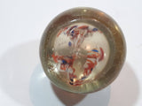 Orange White and Blue Lily Style Flowers Round Clear Art Glass Paperweight 2" Tall