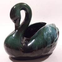 Vintage Blue Mountain Pottery 7 1/2" Long Drip Glaze Swan Bird Animal Figurine Candy Nut Dish