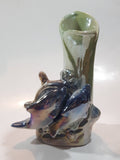 Vintage Lustreware Dolphins and Captain's Ship Wheel Themed Blue and Green 4 3/4" Tall Porcelain Vase Made in Japan