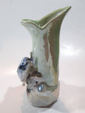 Vintage Lustreware Dolphins and Captain's Ship Wheel Themed Blue and Green 4 3/4" Tall Porcelain Vase Made in Japan