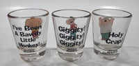2004 Fox Family Guy Cartoon Characters Stewie Griffin, Peter Griffin, Glenn Quagmire 2 1/4" Tall Clear Glass Shooter Shot Glass Lot of 3