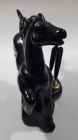 Vintage 1970s Black Horse Kicking Leg Black Ceramic Animal Sculpture Pen Holder