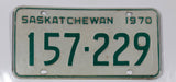Vintage 1970 Saskatchewan Green Lettering White Vehicle License Plate Metal Tags 157-229