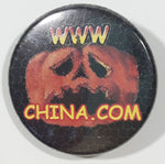 WWW. CHINA . COM Travel Tourism Website Halloween Pumpkin Jack-O-Lantern Themed Small 1" Diameter Round Button Pin
