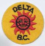 Delta. B.C. Sun God Themed 1 3/4" Round Fabric Patch Sticker