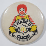 Vintage McDonald's "I Made It Click!" Ronald McDonald Buckling Seat Belt 2 1/4" Diameter Round Button Pin