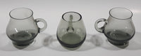 Set of 3 Black Tinted Glass Small 2 3/8" Tall Cups - Two The Same One Different