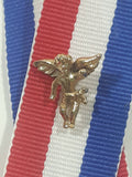 Red, White, Blue Ribbon with Gold Tone Metal Miniature 5/8" Tall Angel