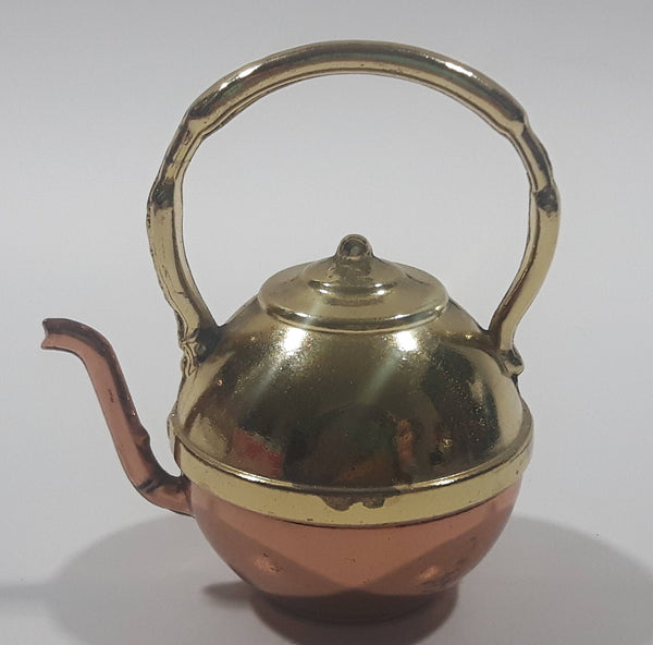 Vintage Teapot Kettle Brass and Copper 2 1/4" Tall Miniature Dollhouse Size Furniture