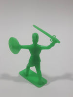Green Army Military Soldier with Sword and Shield 2 3/8" Tall Plastic Toy Figure