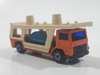 Vintage 1976 Lesney Matchbox Superfast No. 11 Car Transporter Semi Truck Orange Die Cast Toy Car Vehicle Made in England - Missing Top Level Cars