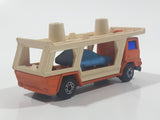 Vintage 1976 Lesney Matchbox Superfast No. 11 Car Transporter Semi Truck Orange Die Cast Toy Car Vehicle Made in England - Missing Top Level Cars