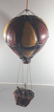 Vintage Red and Yellow Wood Hot Air Balloon with Basket Folk Art Hanging 15" Tall