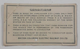 Antique 1944 British Columbia Electric Railway Company Limited Weekly Car & Bus Pass $1.25 Mar 5 #11388 Paper Card