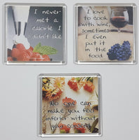 1998 History & Heraldry PhotoDisc Elanor Roosevelt, Calories, Wine 2 1/2" x 2 1/2" Fridge Magnets Set of 3 (U046, U047, 057)