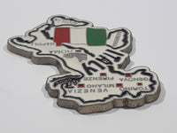Italy Country Shaped Labelled Cities 2 1/8" x 2 3/4" Metal Enamel Fridge Magnet