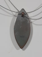 Light Brown Pointed Oval Polished Jasper Cabochon Gemstone Double Wire Necklace 15" Long