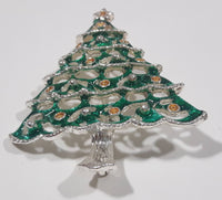 Christmas Tree Yellow Rhinestone Lights Metal Brooch Pin 2 1/8" Tall