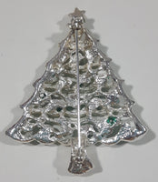 Christmas Tree Yellow Rhinestone Lights Metal Brooch Pin 2 1/8" Tall