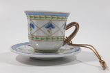 Blue and White Gold Trim Small Miniature 1 3/4" Tall Tea Cup and Saucer Hanging Ornament
