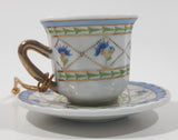 Blue and White Gold Trim Small Miniature 1 3/4" Tall Tea Cup and Saucer Hanging Ornament
