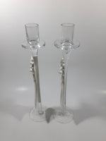 Wedding Table Centerpiece 11" Tall Glass and Resin With Rhinestone Candle Stick Holders