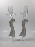 Wedding Table Centerpiece 11" Tall Glass and Resin With Rhinestone Candle Stick Holders