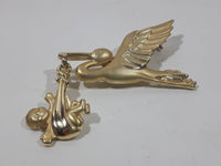 Vintage AJC Stork and Baby Gold Tone Metal Brooch Pin