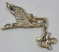 Vintage AJC Stork and Baby Gold Tone Metal Brooch Pin